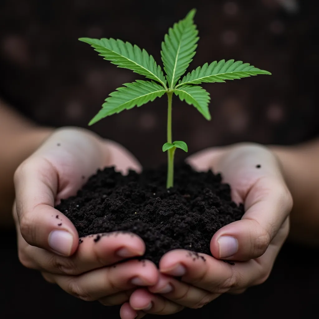 Frischer Cannabis Steckling mit gesunden Blättern